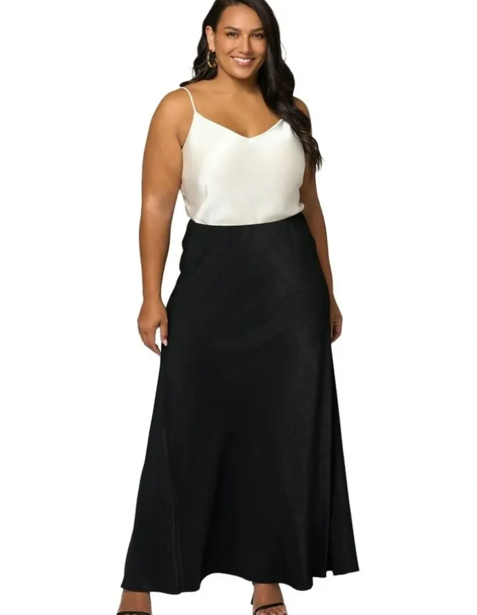 Something 4 Olivia Luxe Satin Maxi Skirt in Black