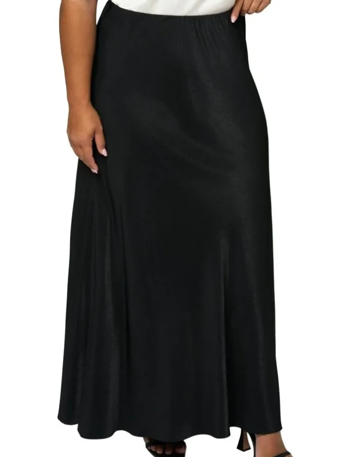Something 4 Olivia Luxe Satin Maxi Skirt in Black