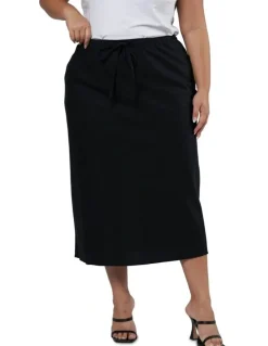 Something 4 Olivia Olsen Linen Midi Skirt in Black