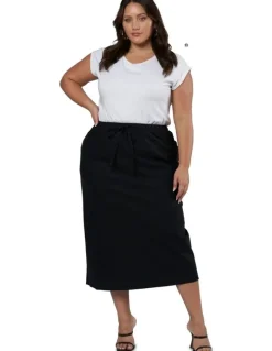Something 4 Olivia Olsen Linen Midi Skirt in Black