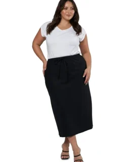 Something 4 Olivia Olsen Linen Midi Skirt in Black