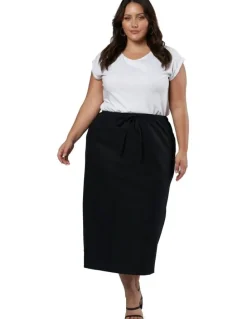 Something 4 Olivia Olsen Linen Midi Skirt in Black