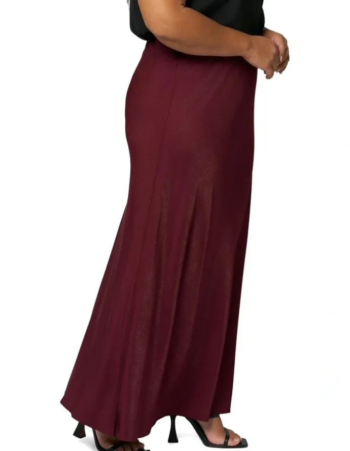 Something 4 Olivia Luxe Satin Maxi Skirt in Burgundy