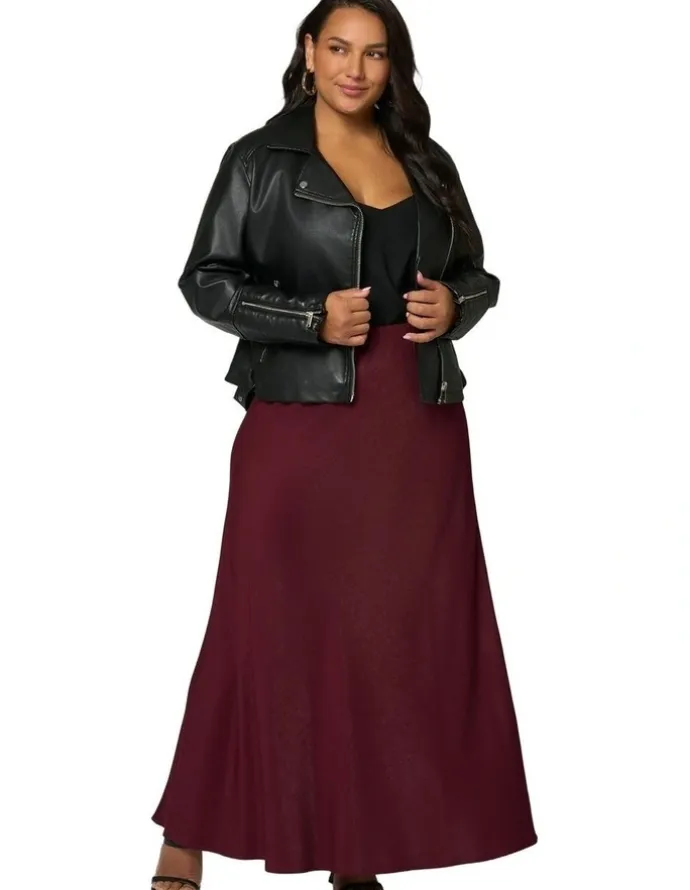 Something 4 Olivia Luxe Satin Maxi Skirt in Burgundy