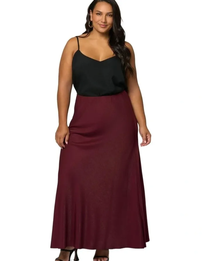 Something 4 Olivia Luxe Satin Maxi Skirt in Burgundy