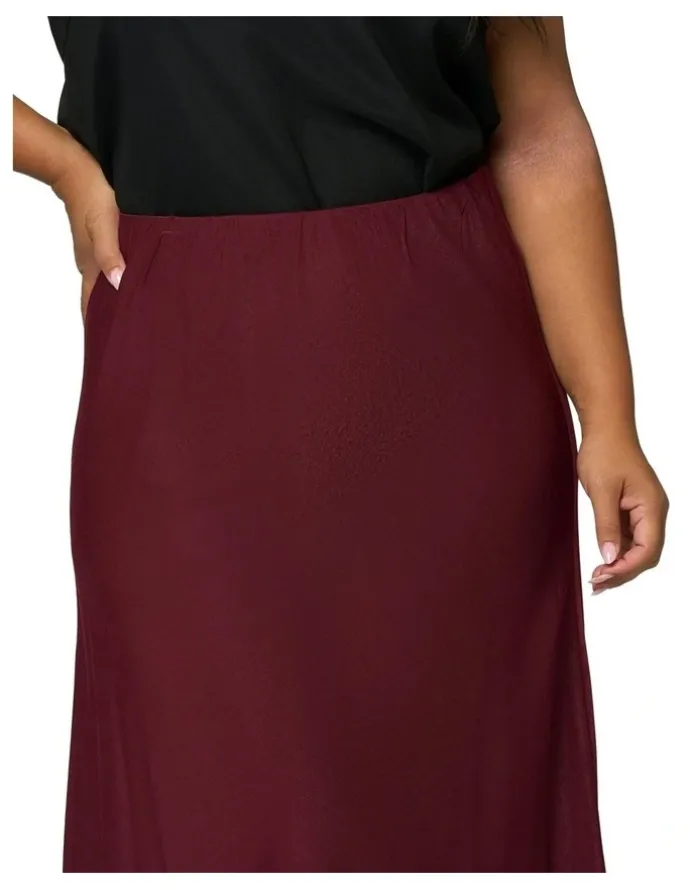 Something 4 Olivia Luxe Satin Maxi Skirt in Burgundy