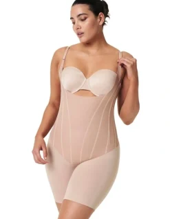 Spanx Colour Contour Open Bust Mid Thigh Bodysuit in Brown