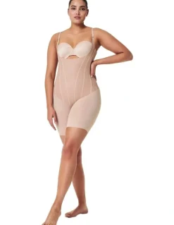 Spanx Colour Contour Open Bust Mid Thigh Bodysuit in Brown