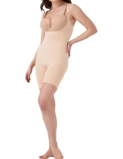Spanx Sculpt Seamless Power Open-Bust Mid-Thigh Bodysuit n Beige