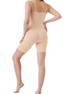 Spanx Sculpt Seamless Power Open-Bust Mid-Thigh Bodysuit n Beige