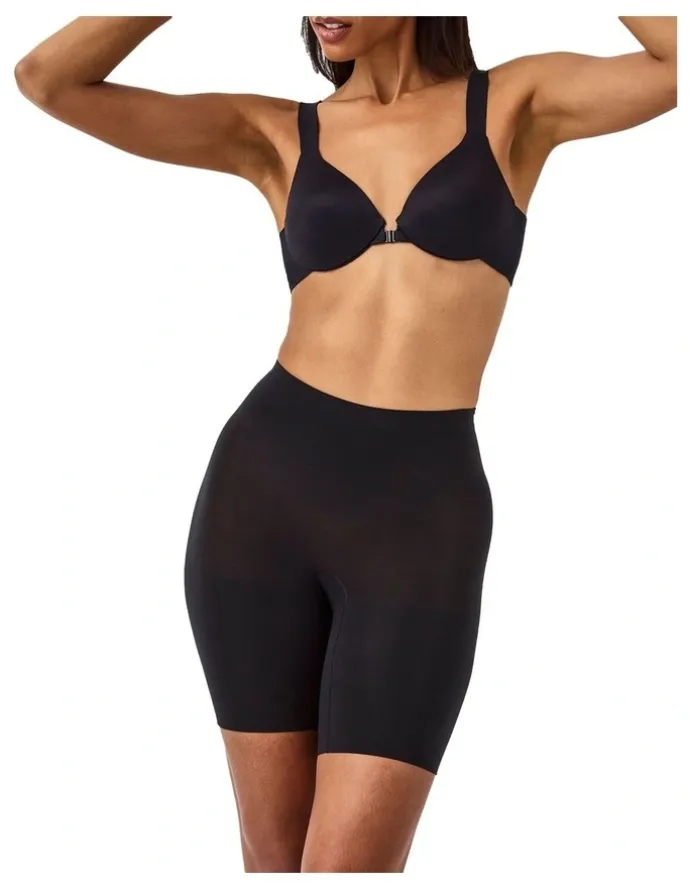 Spanx Sculpt Seamless Power Mid-Thigh Short In Black