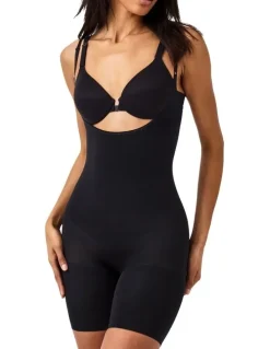 Spanx Sculpt Seamless Power Open-Bust Mid-Thigh Bodysuit In Black