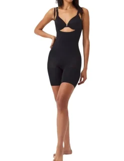 Spanx Sculpt Seamless Power Open-Bust Mid-Thigh Bodysuit In Black