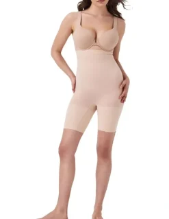 Spanx Scuplt Seamless Power High-waisted Mid-thigh Short In Beige