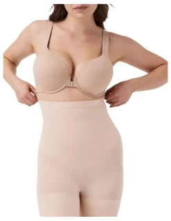 Spanx Scuplt Seamless Power High-waisted Mid-thigh Short In Beige