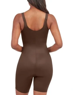 Spanx Shape™ Invisible Open-bust Mid-thigh Bodysuit in Brown