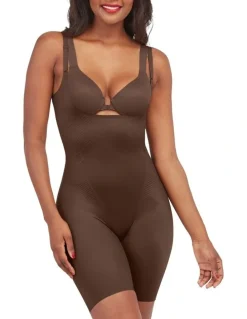 Spanx Shape™ Invisible Open-bust Mid-thigh Bodysuit in Brown