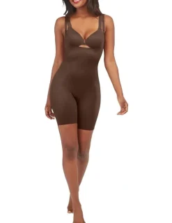 Spanx Shape™ Invisible Open-bust Mid-thigh Bodysuit in Brown