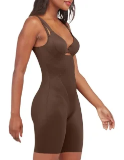 Spanx Shape™ Invisible Open-bust Mid-thigh Bodysuit in Brown