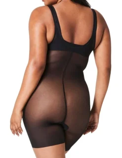Spanx Shape Satin X-Open Bust Mid Thigh Bodysuit in Very Black