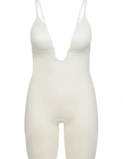 Spanx Shape™ Suit Your Fancy Plunge Low-back Mid-thigh Bodysuit in Cream
