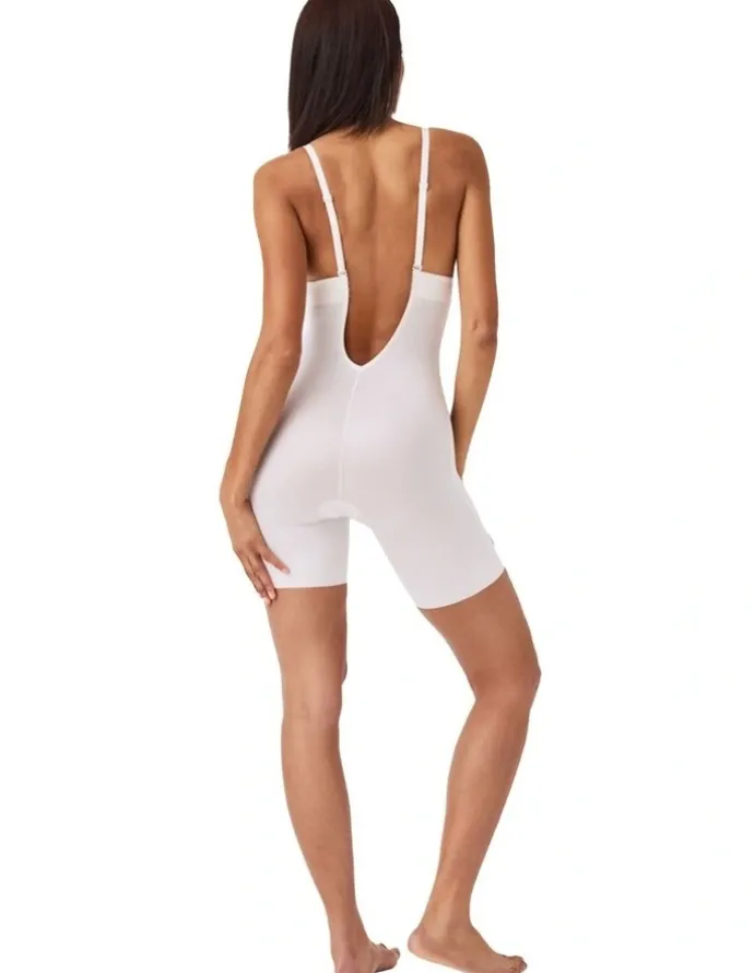 Spanx Shape™ Suit Your Fancy Plunge Low-back Mid-thigh Bodysuit in Cream