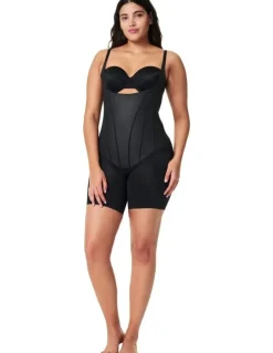 Spanx Total Contour Open Bust Mid Thigh Bodysuit in Black