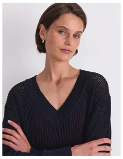 Sportscraft Cotton Crochet V-Neck Knit