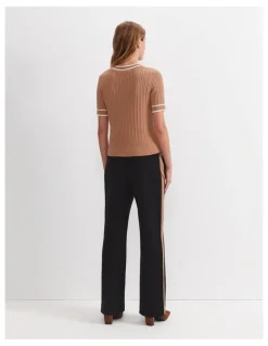 Sportscraft Elka Cable Short Sleeve Knit Jumper in Beige
