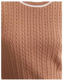 Sportscraft Elka Cable Short Sleeve Knit Jumper in Beige