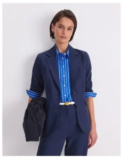 Sportscraft Freya Short Linen Blazer in Navy