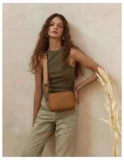 Status Anxiety Plunder Crossbody Bag with Dual Straps in Camel