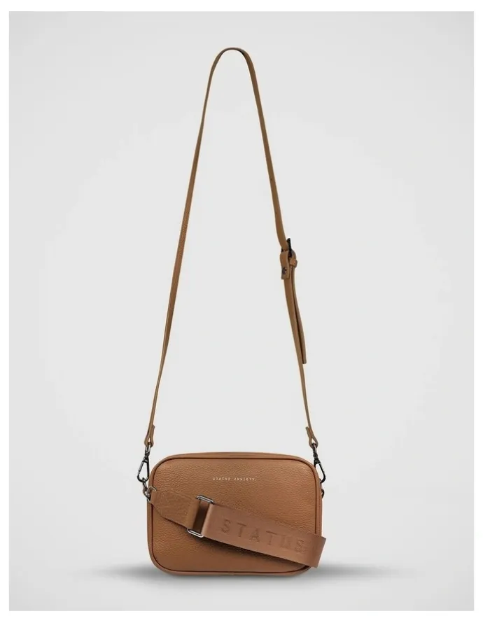 Status Anxiety Plunder Crossbody Bag with Dual Straps in Camel