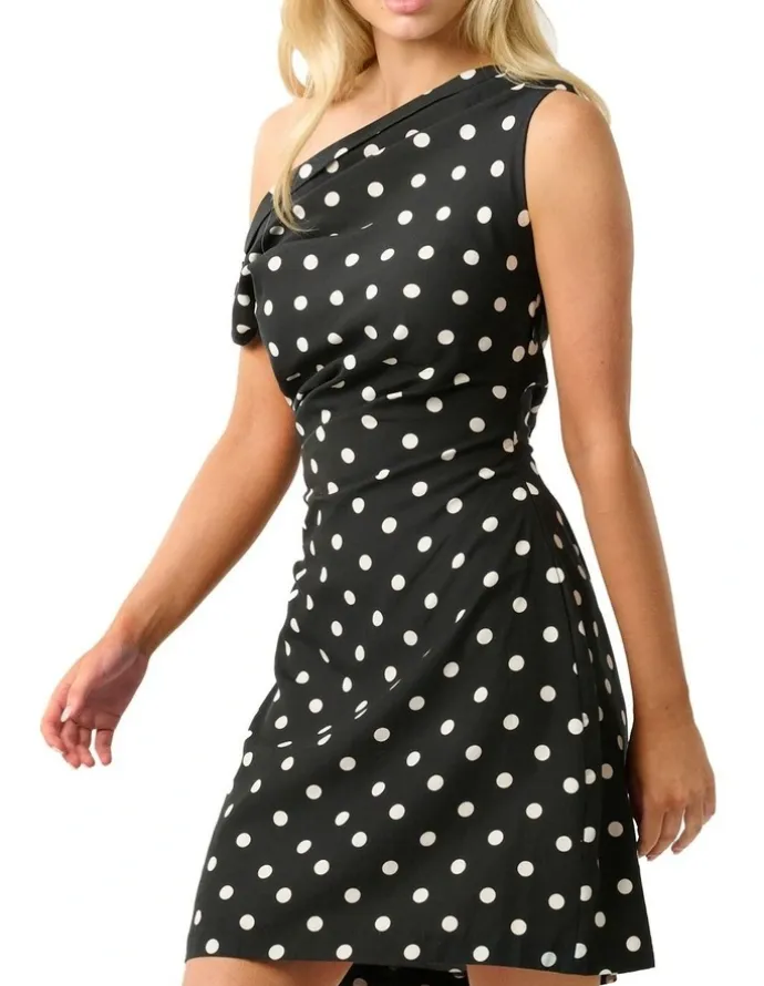 Stella Polka Dress in Black/Vanilla