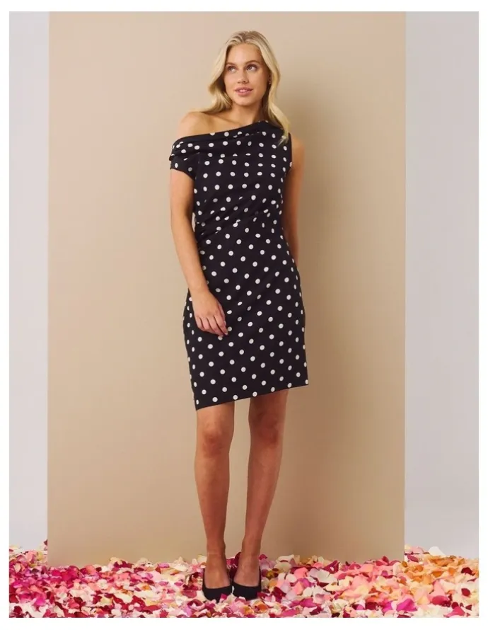 Stella Polka Dress in Black/Vanilla
