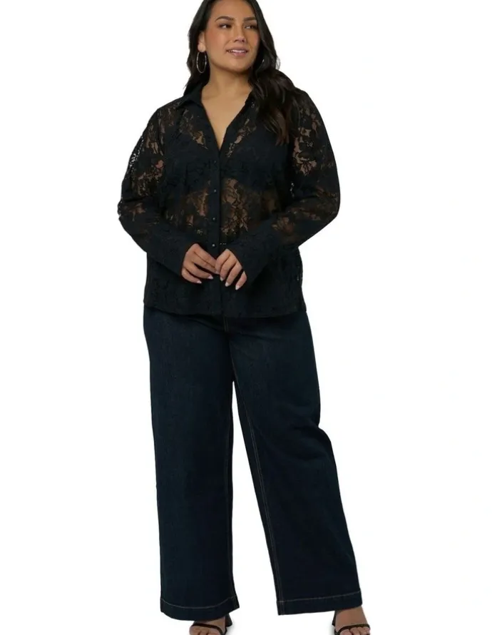 Sunday in the City Eclipse Lace Shirt in Black