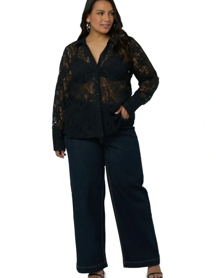 Sunday in the City Eclipse Lace Shirt in Black