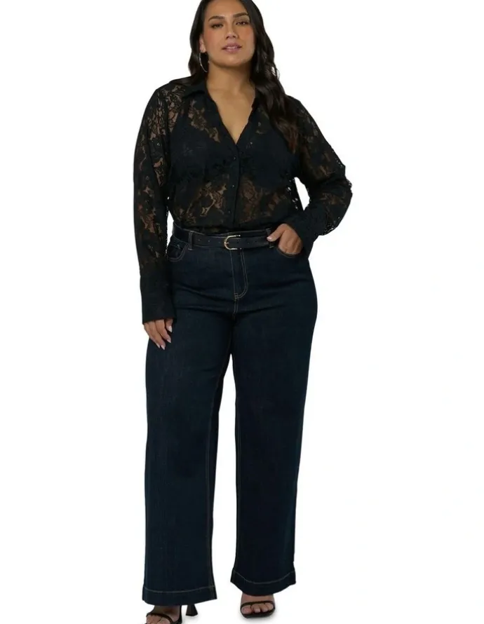 Sunday in the City Eclipse Lace Shirt in Black