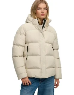 Superdry 5 Baffle Sports Puffer Jacket in Oat Bran