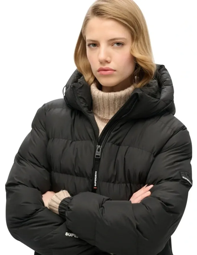 Superdry Hooded Sports Puffer in Black