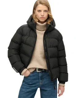 Superdry Hooded Sports Puffer in Black