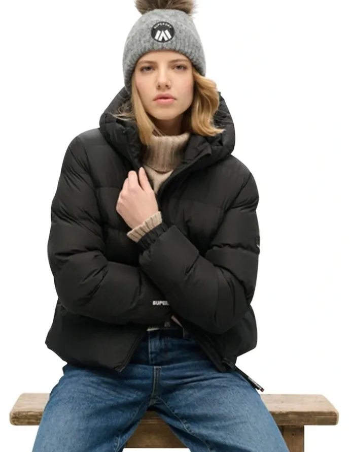 Superdry Hooded Sports Puffer in Black