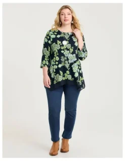 Taking Shape Bamboo Botanic Chiffon Hem Top Print