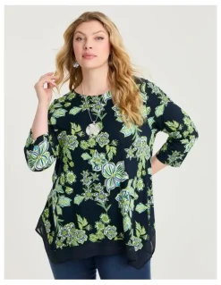 Taking Shape Bamboo Botanic Chiffon Hem Top Print