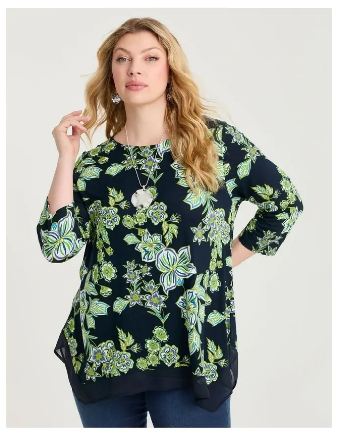 Taking Shape Bamboo Botanic Chiffon Hem Top Print