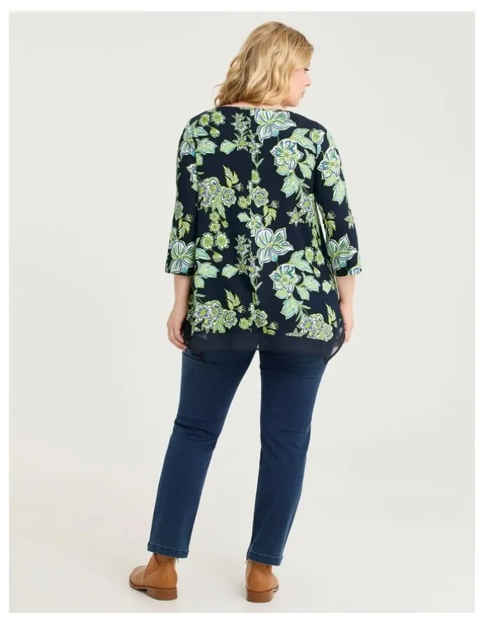 Taking Shape Bamboo Botanic Chiffon Hem Top Print