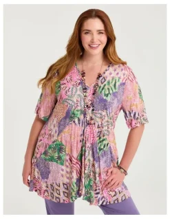 Taking Shape Bardot Bamboo Foil Crush Top Print