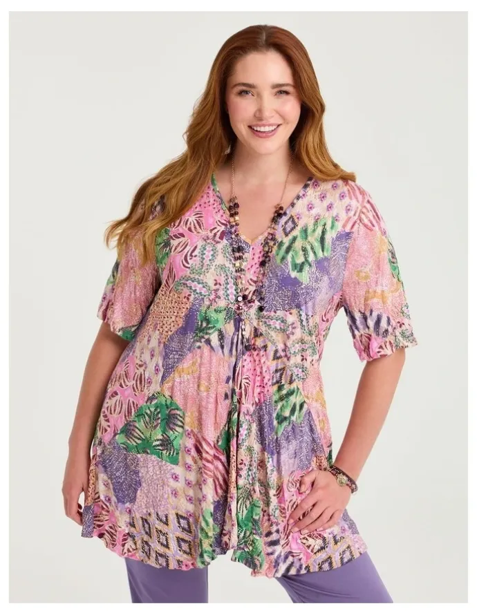 Taking Shape Bardot Bamboo Foil Crush Top Print
