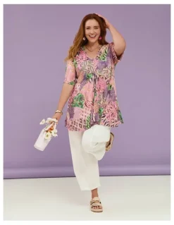 Taking Shape Bardot Bamboo Foil Crush Top Print