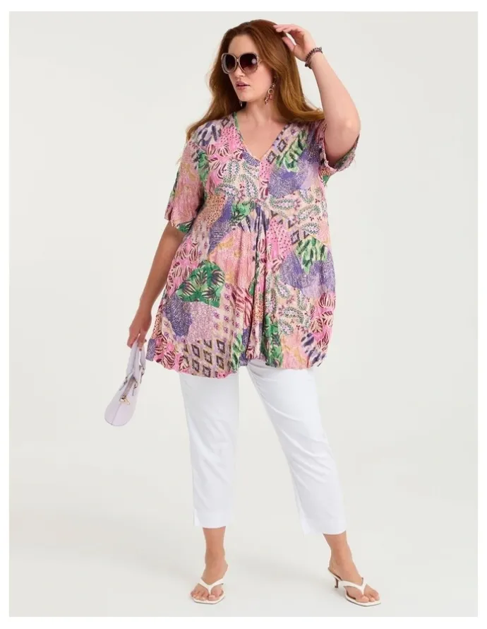 Taking Shape Bardot Bamboo Foil Crush Top Print